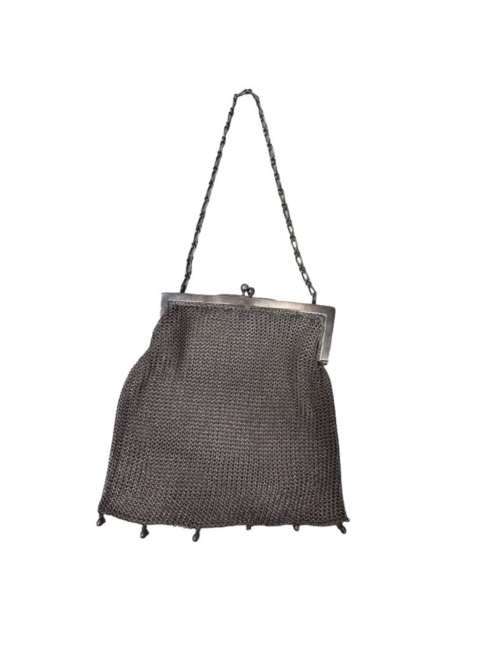 Antique Victorian German Silver Chainmail Wristlet Handbag Kisslock Purse READ